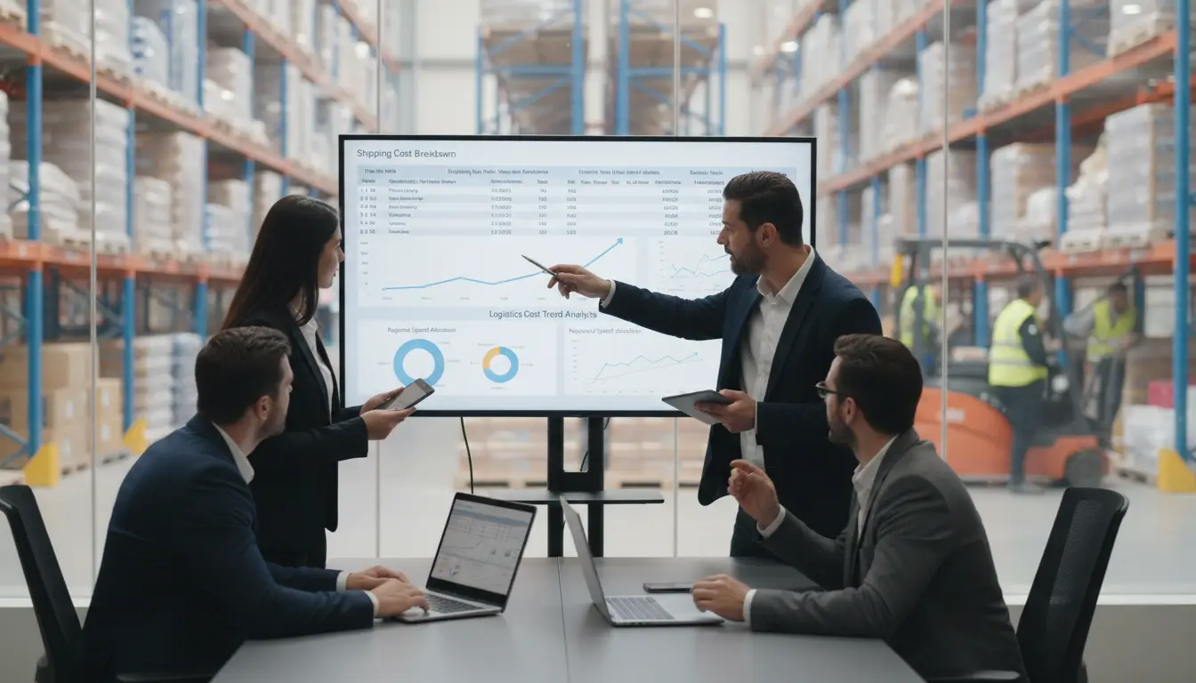 Finance team reviewing 3PL cost breakdown, shipping expenses, and fulfillment pricing data in a Canadian logistics operation.