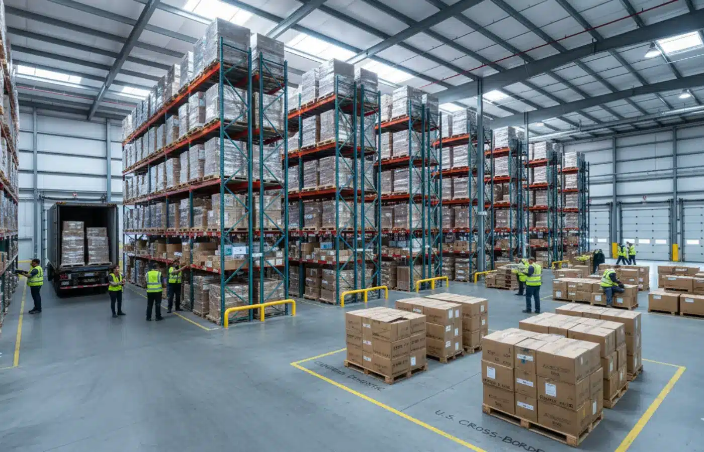 Modern 3PL warehouse in Metro Vancouver handling inbound container freight and outbound ecommerce and wholesale shipments.