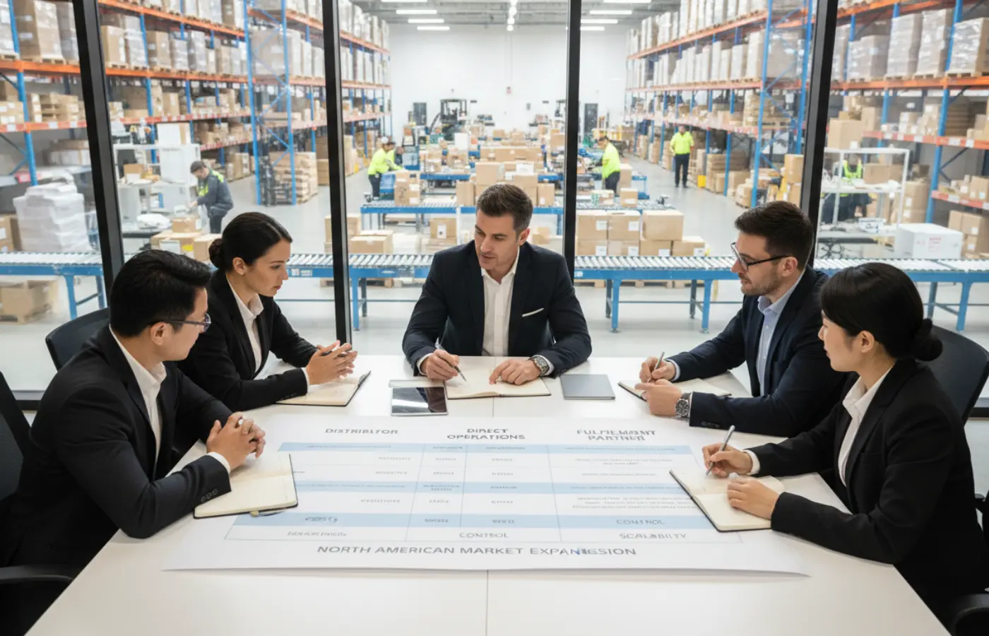 Brand executives comparing distributor, direct operations, and fulfillment partner models for North American expansion.