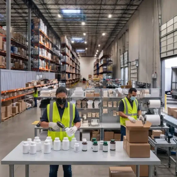Warehouse team handling natural health products with lot tracking and inventory control