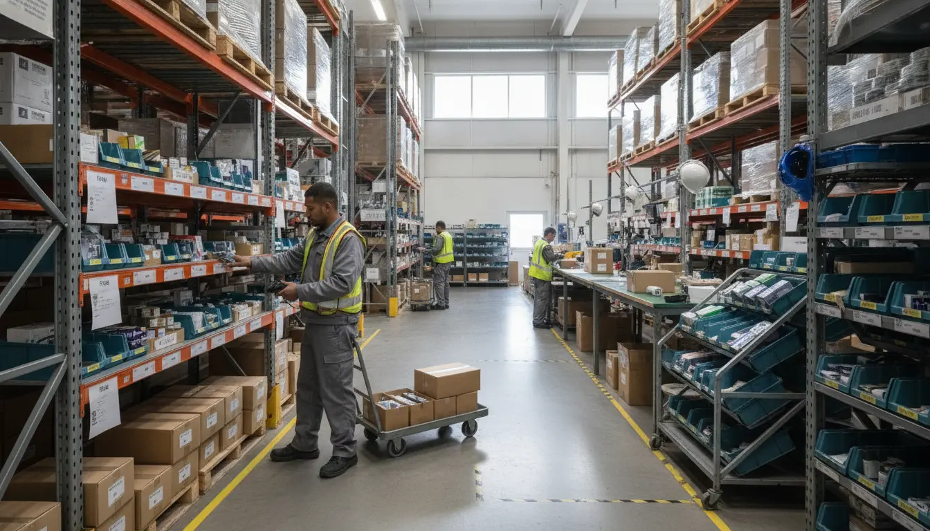 Warehouse picker retrieving fast-moving inventory from strategically slotted storage locations